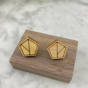 Wood Earrings | Pentagon + Lines