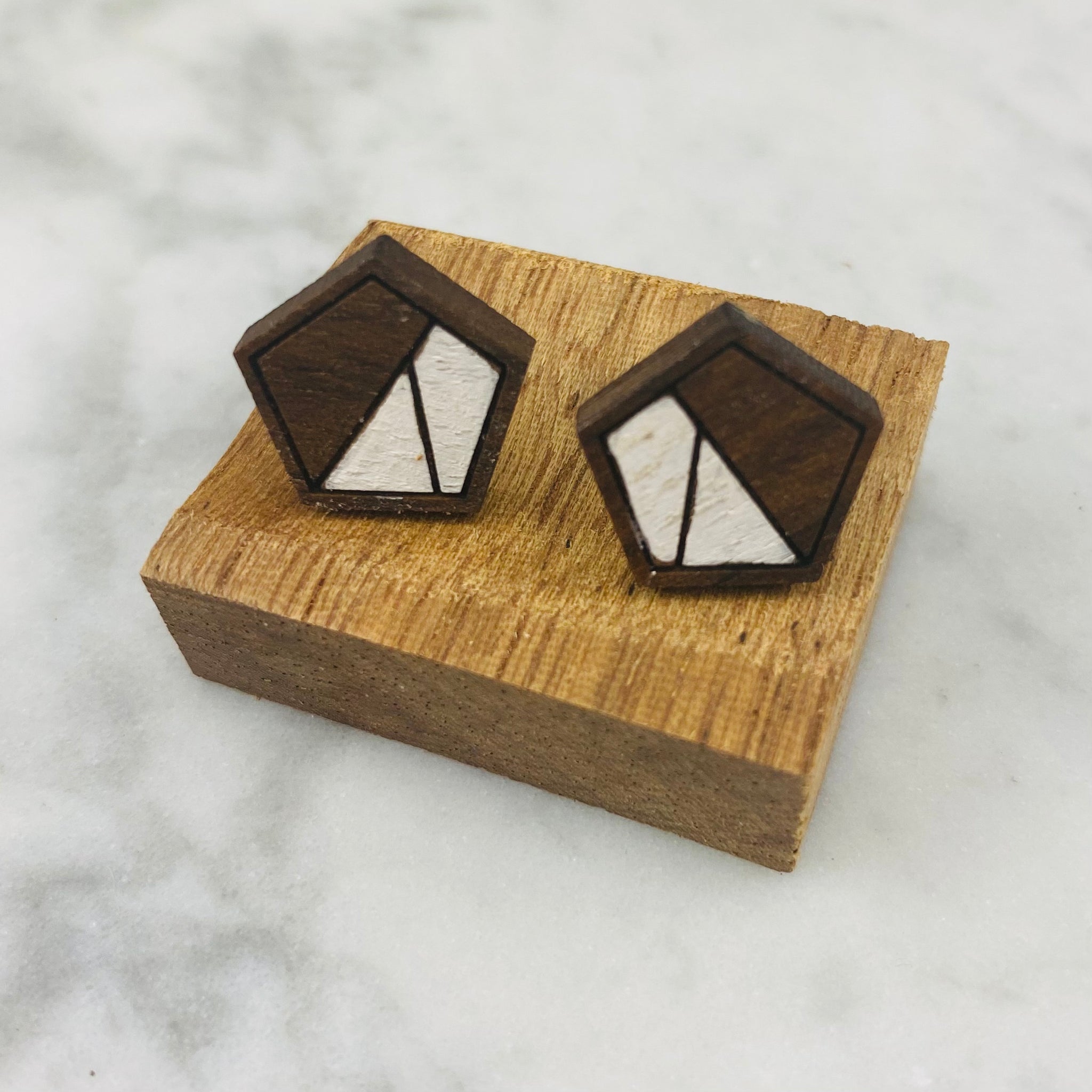 Wood Earrings | Pentagon + Painted