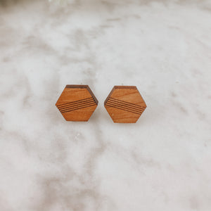 Wood Earrings | Hexagon + Lines