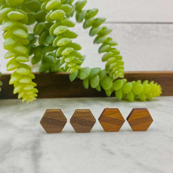 Wood Earrings | Hexagon + Lines