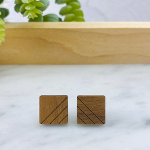 Wood Earrings | Square + Lines