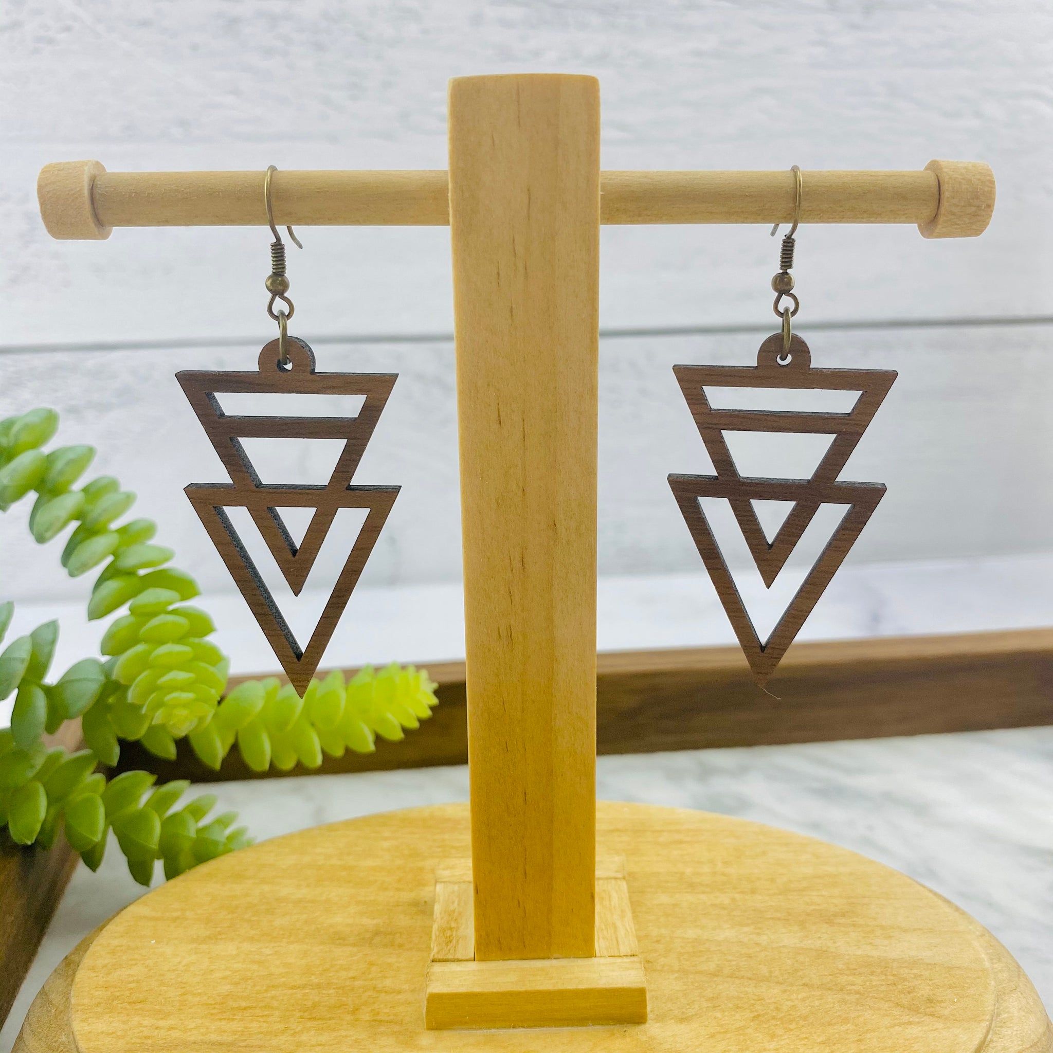 Wood Earrings | Triangle + Double